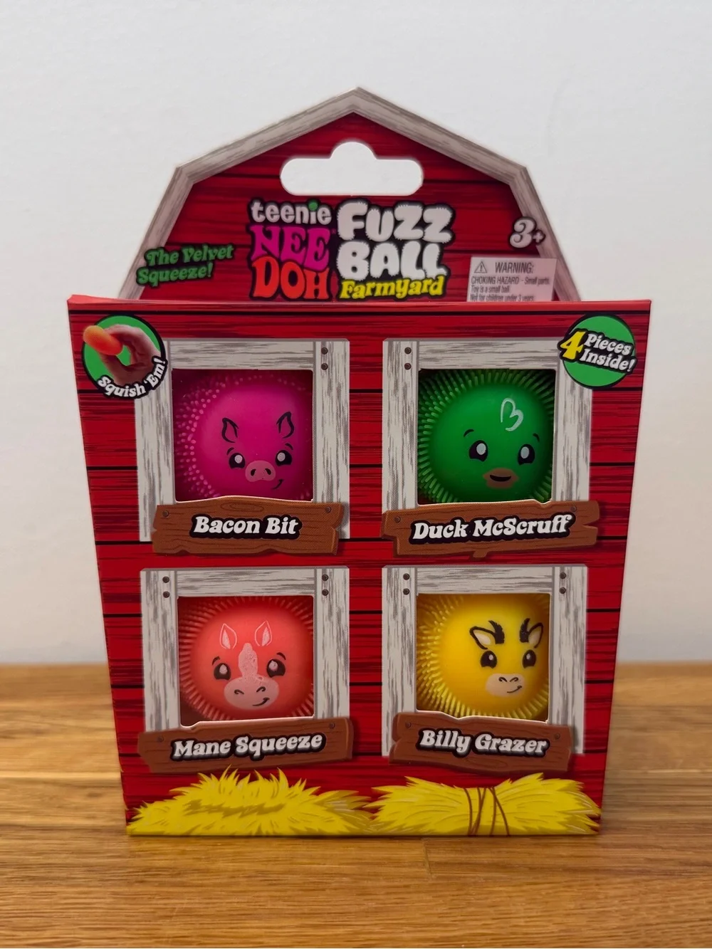 Teenie NeeDoh Fuzz Ball Farmyard - Pink, Green, Orange, Yellow